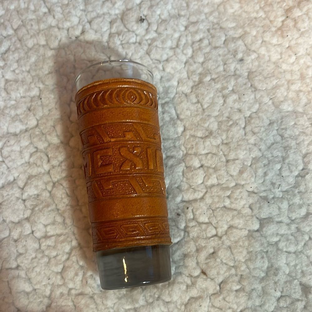 Mexico shot glass with leather